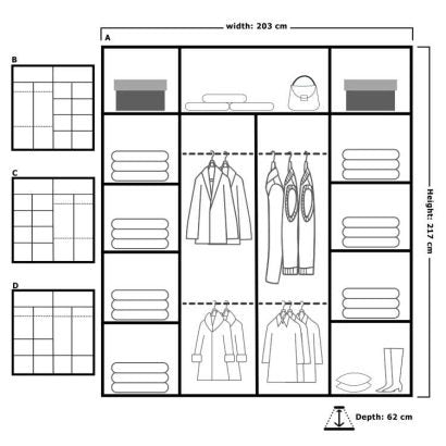 Diamond Sliding Mirror Wardrobe