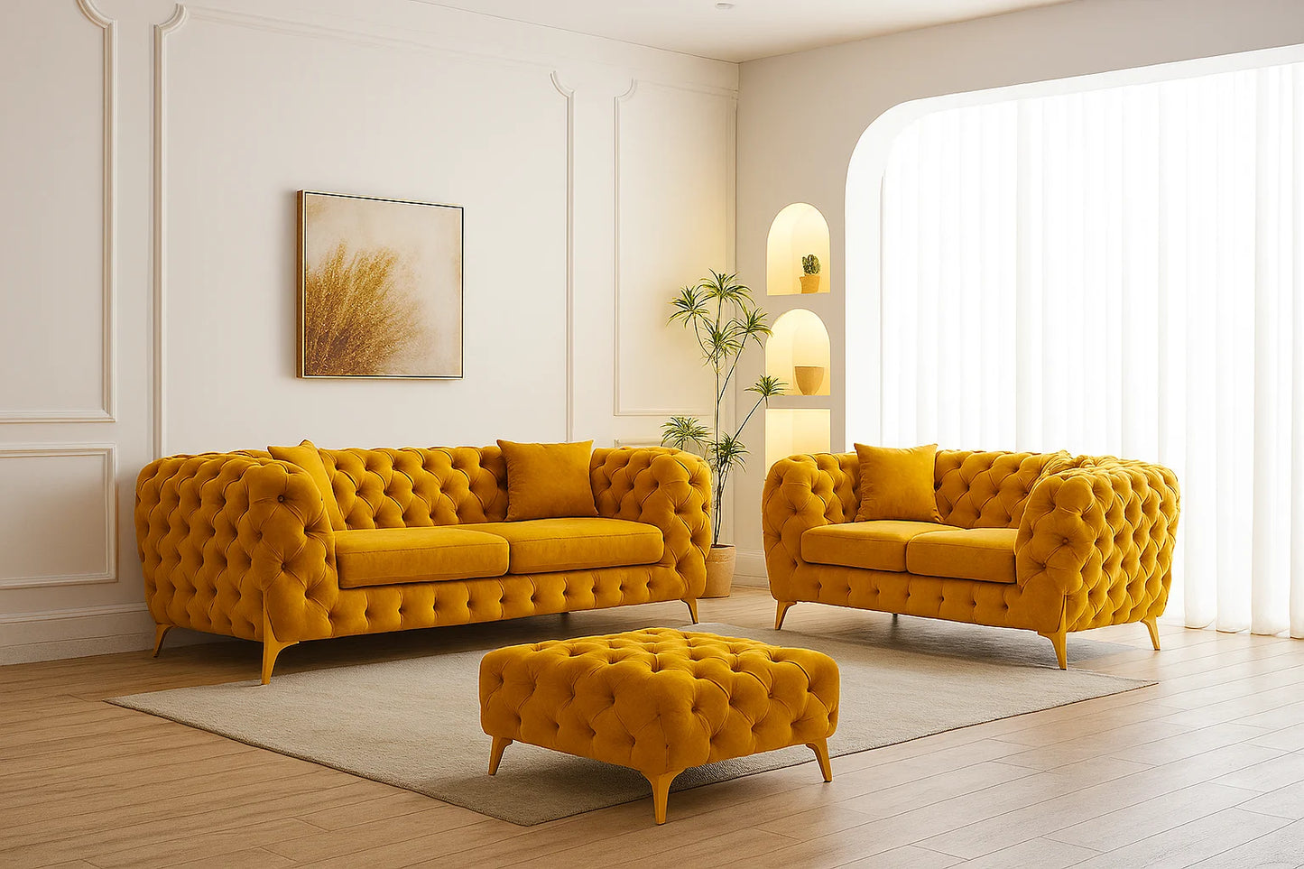 3+2 Italian Chesterfield Sofa Set with Free Footstool