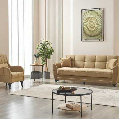 Beige Sofa Bed with Storage