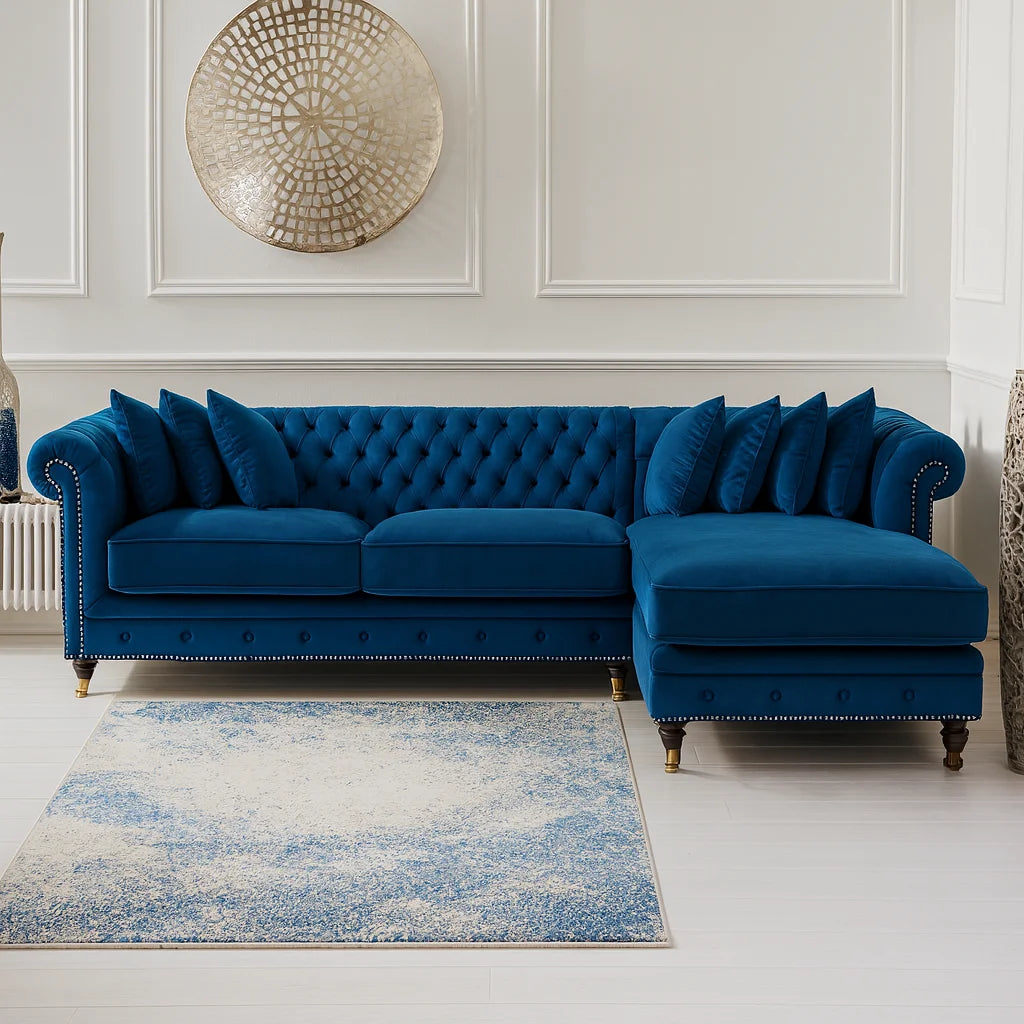 Chesterfield L-Shape Sofa – UK Handmade in Plush Velvet Fabric