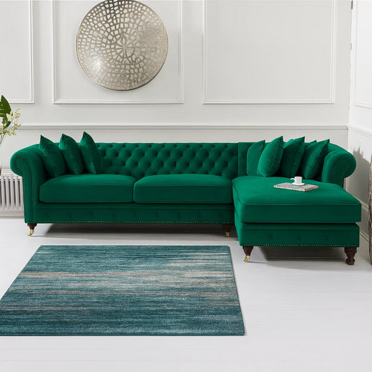 Chesterfield L-Shape Sofa – UK Handmade in Plush Velvet Fabric