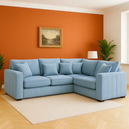 L-Shape Lilly Velvet Sofa with Matching Footstool – UK Made