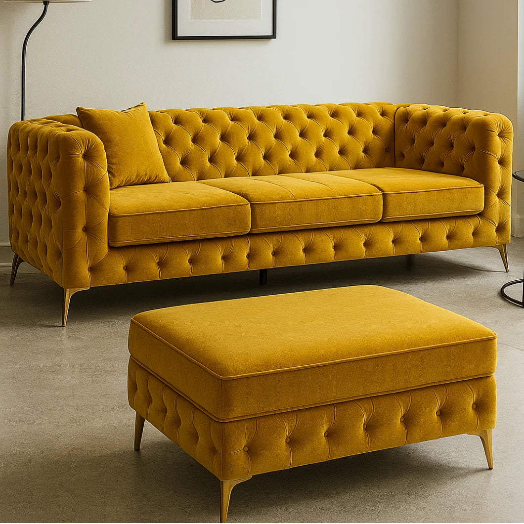 Luxury Italian Chesterfield 3 Seater Sofa with Free Footstool