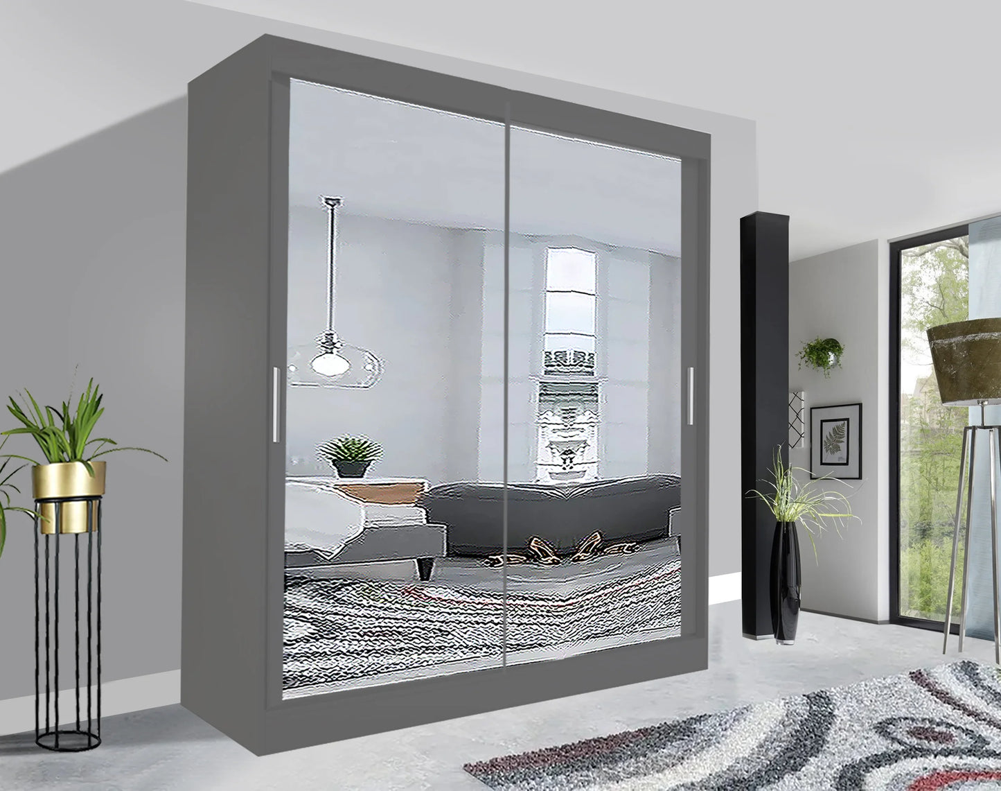 Milan Sliding Mirror Wardrobe - London Sofa