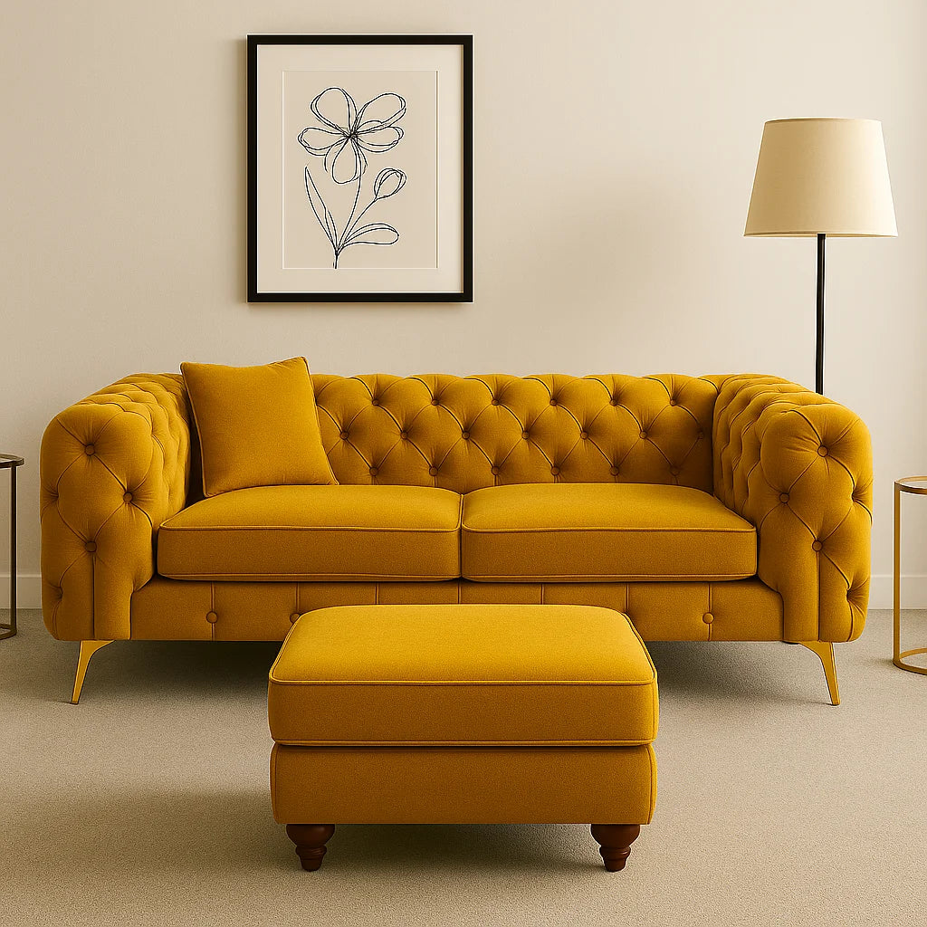 Premium 2-Seater Chesterfield Sofa with Free Matching Footstool