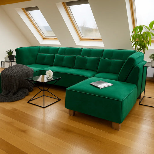Sloane U-Shape Sofa in Emerald Velvet colour_UK Crafted