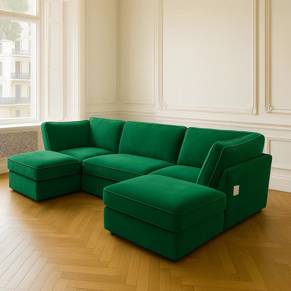 The Kensington – Premium Velvet U-Shape Sofa | UK Handmade