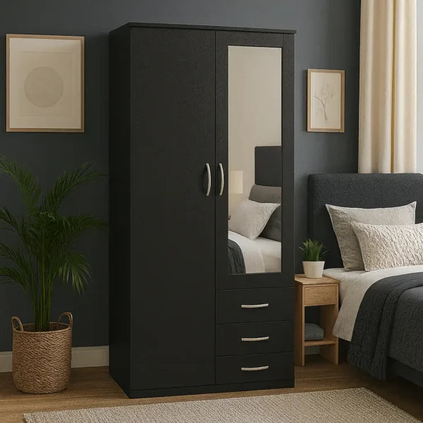 2-Door Wardrobe with Mirror & 3 Drawers | Stunning UK Storage