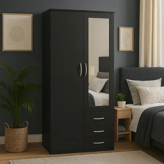 2-Door Wardrobe with Mirror & 3 Drawers | Stunning UK Storage