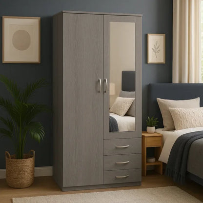 2-Door Wardrobe with Mirror & 3 Drawers | Stunning UK Storage