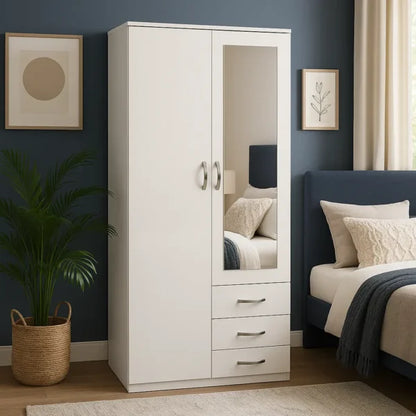 2-Door Wardrobe with Mirror & 3 Drawers | Stunning UK Storage