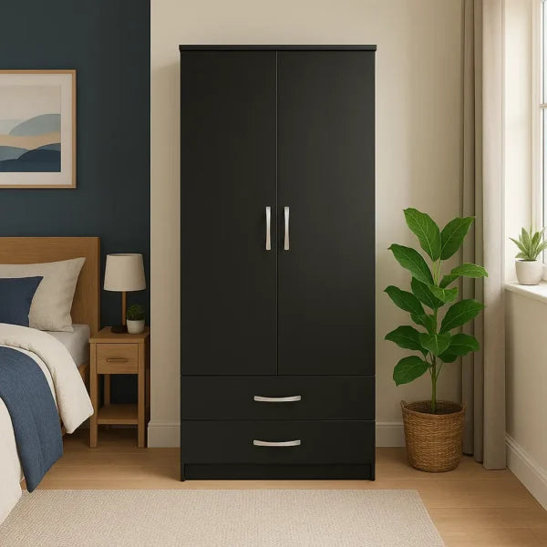 2 Door Wooden Wardrobe with Drawers – Luxurious & UK Made