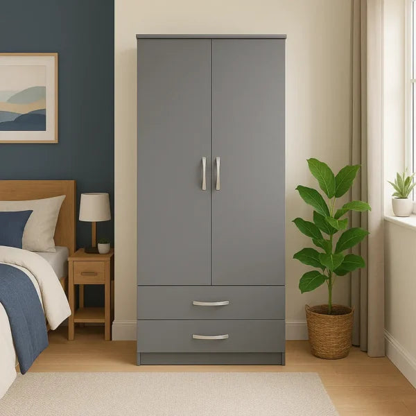 2 Door Wooden Wardrobe with Drawers – Luxurious & UK Made
