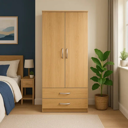 2 Door Wooden Wardrobe with Drawers – Luxurious & UK Made