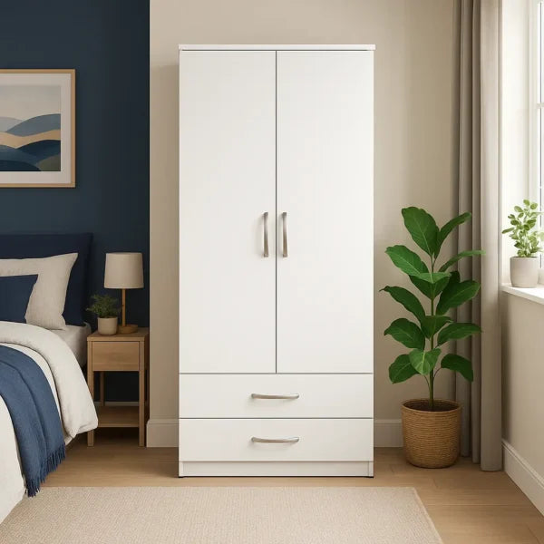 2 Door Wooden Wardrobe with Drawers – Luxurious & UK Made