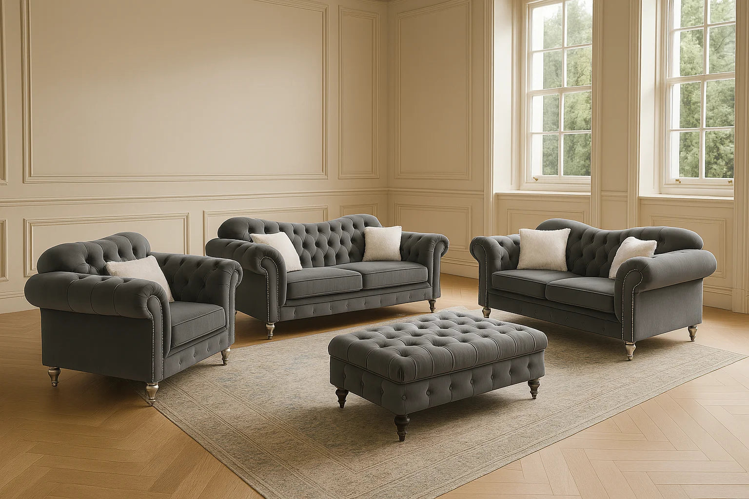 3+2+1 Elegance Chesterfield Sofa with Free Footstool