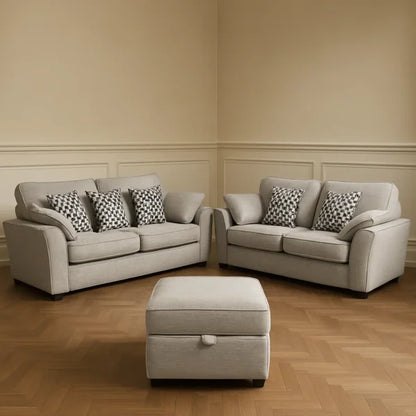 Camden 3+2 Grey Sofa Set with Footstool – Luxurious UK Made
