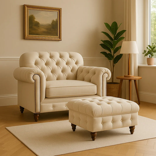 UK-Made Chesterfield Armchair & Free Matching Footstool