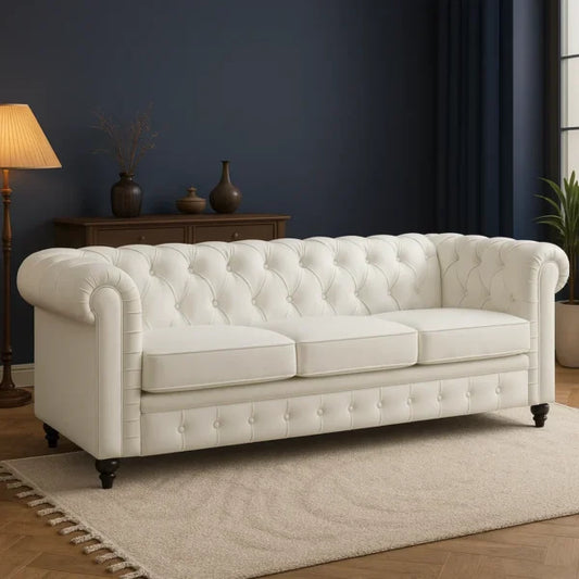 Belgravia 3 Seater Faux Leather Chesterfield Sofa-UK Made