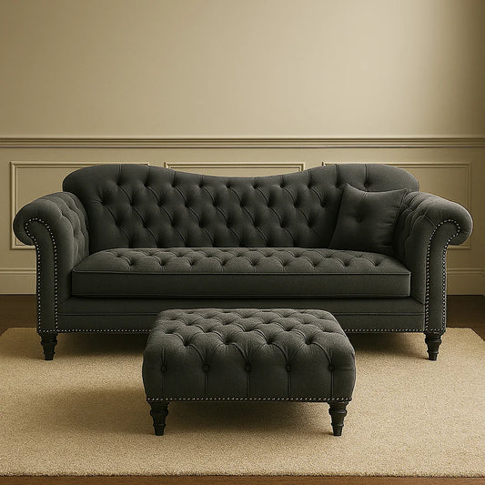Elegance 3 Seater Velvet Sofa with footstool