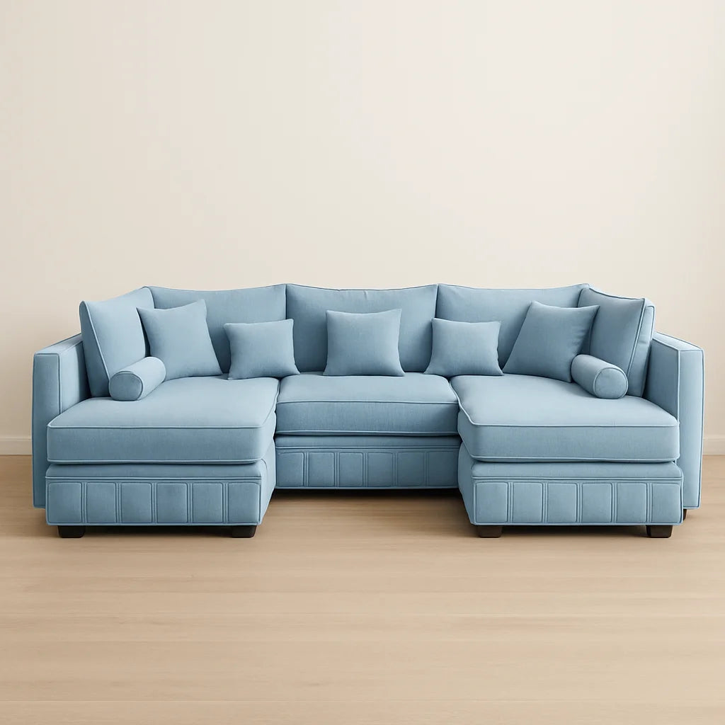 U-Shape Lilly Velvet Sofa with FREE Matching Footstool – UK Made Elegance