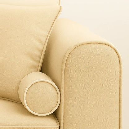 Close-up of a beige armchair with a soft texture