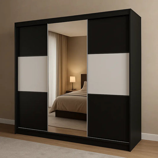 Manhattan High Gloss Sliding Mirror Wardrobe
