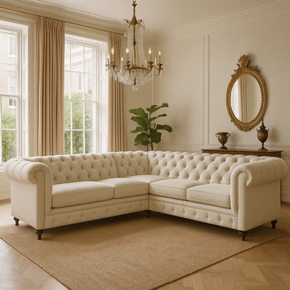 5-Seater Corner Chesterfield Sofa Set – Handmade with Free Footstool Included