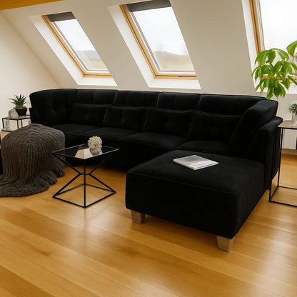 Sloane U-Shape Sofa in Black Velvet colour_UK Crafted Made