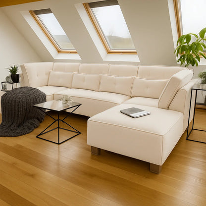Sloane U-Shape Sofa in Cream Velvet colour_UK Crafted Made