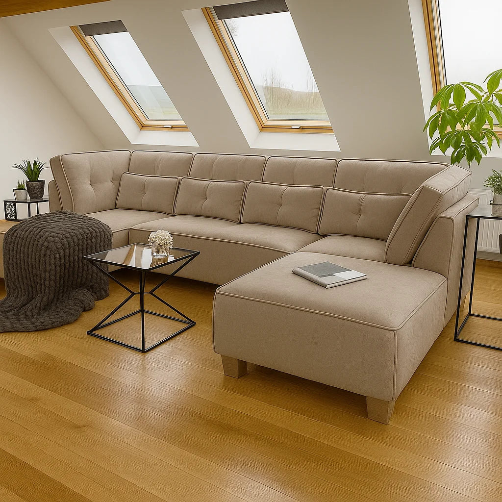 Sloane U-Shape Sofa in Grey Velvet colour_UK Crafted Made