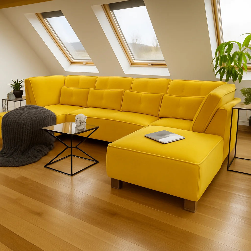 Sloane U-Shape Sofa in Mustard Velvet colour_UK Crafted Made