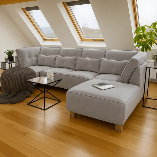 Sloane U-Shape Sofa in ice colour Velvet_UK Crafted