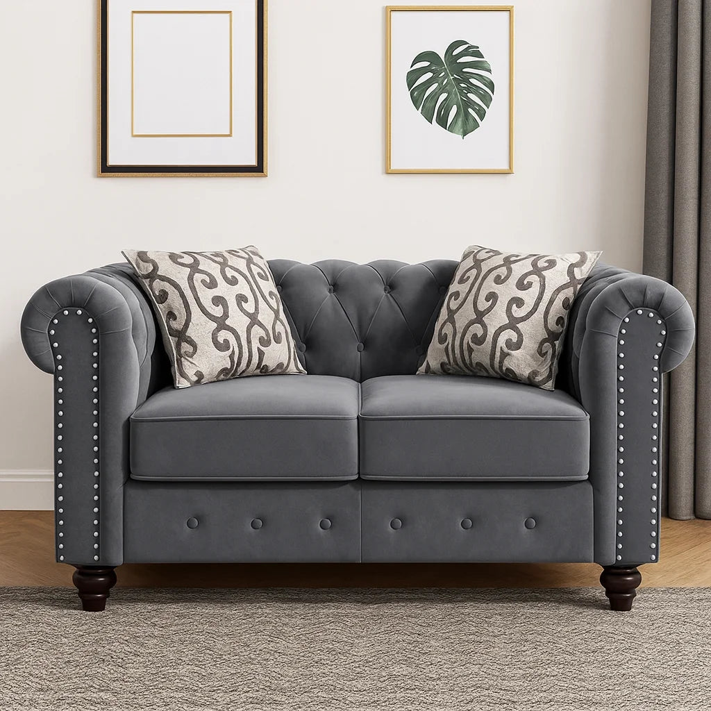 2 Seater Grey Chesterfield Sofa – Timeless Luxury UK Made