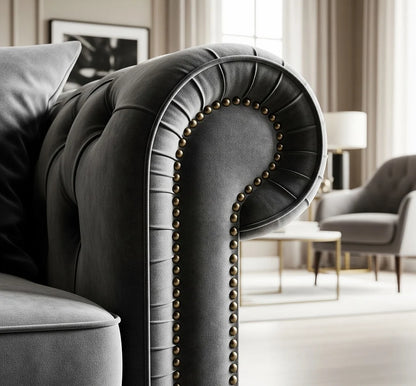 3 Seater Chesterfield Fabric Windsor Grey Sofa – UK Made