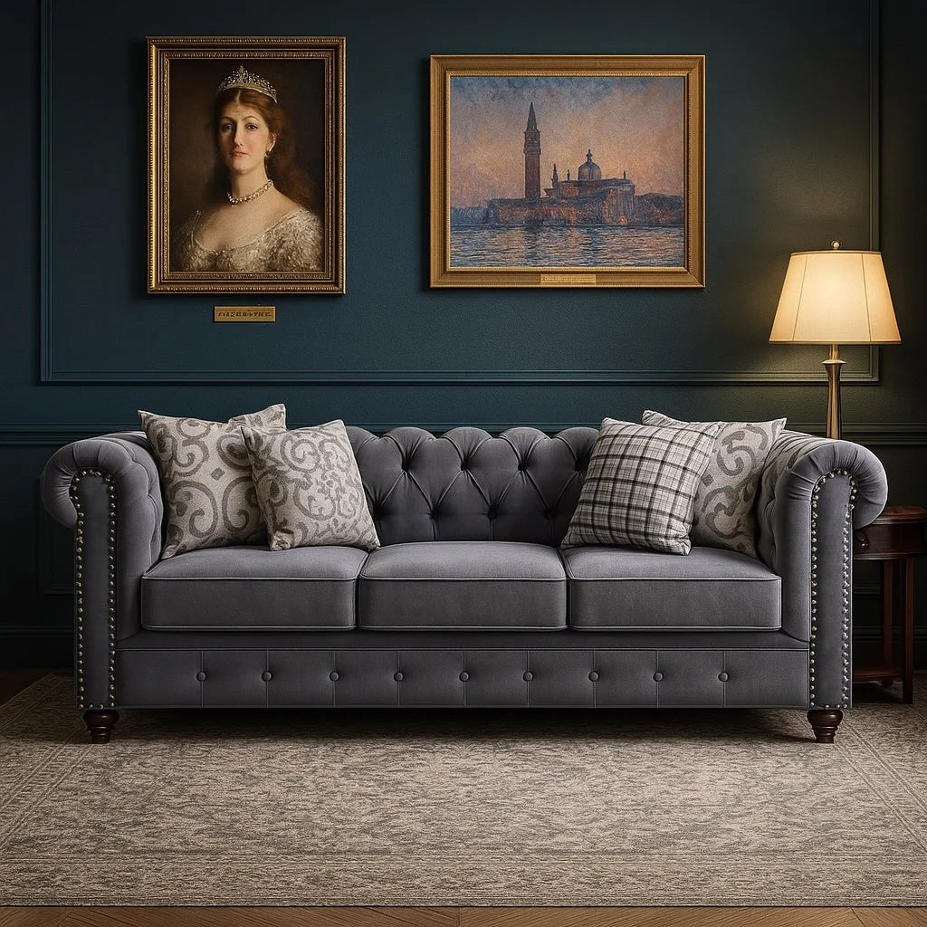 Windsor Grey Chesterfield 3+2+1 Sofa Set – Timeless British Elegance
